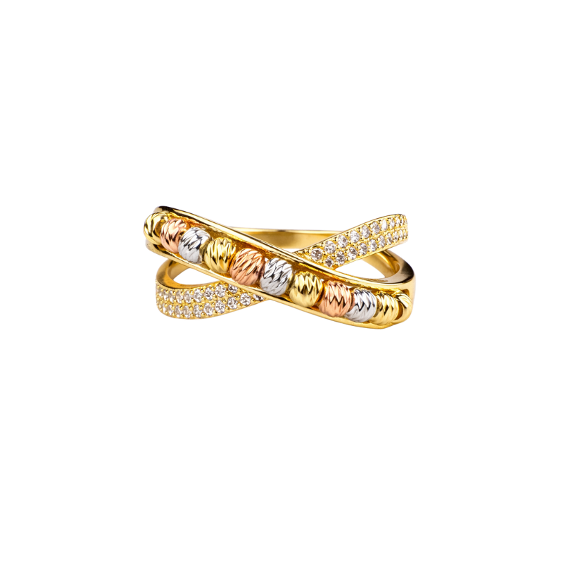 Bague Jonc Infinity Perles Tricolores – Gold – Front