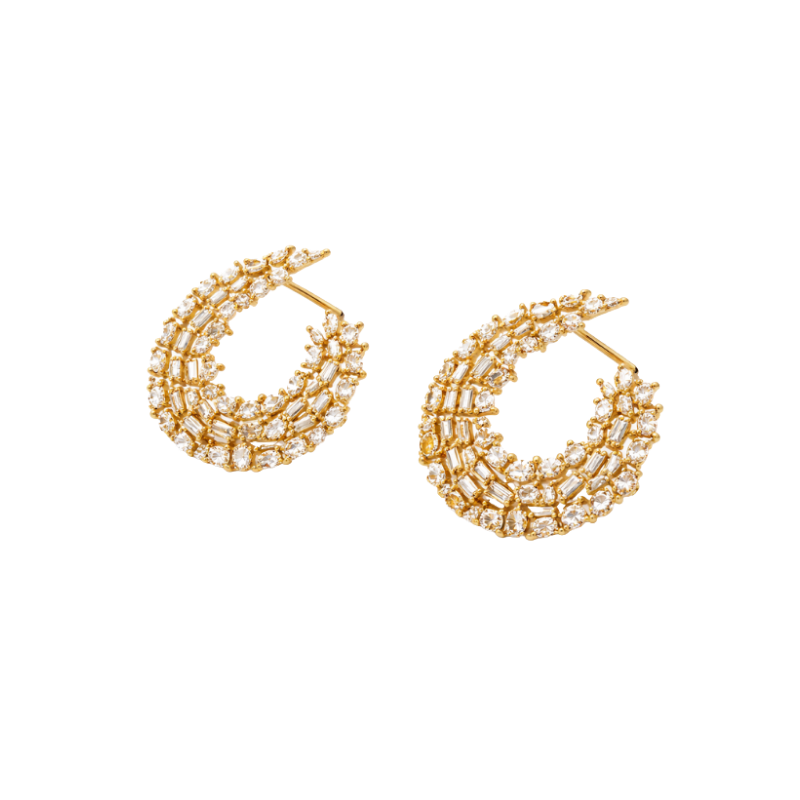 Boucles d’Oreilles Créoles Cristal Mix Gold Angle .