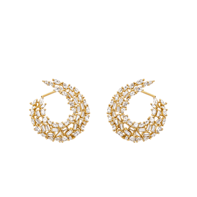 Boucles d’Oreilles Créoles Cristal Mix Gold Front .