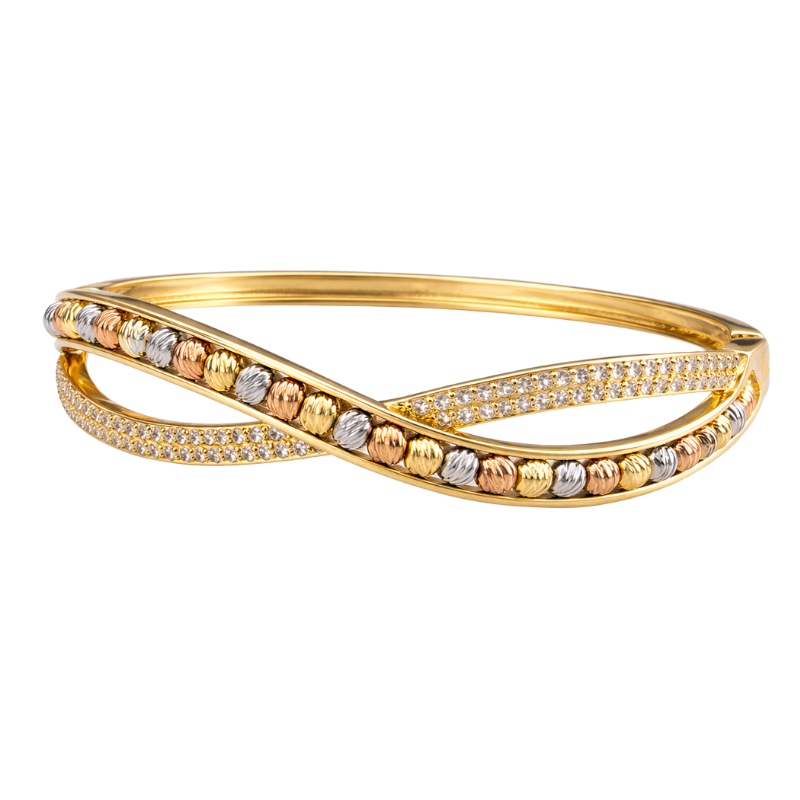 Bracelet Jonc Infinity Perles Tricolores – Gold – Close up