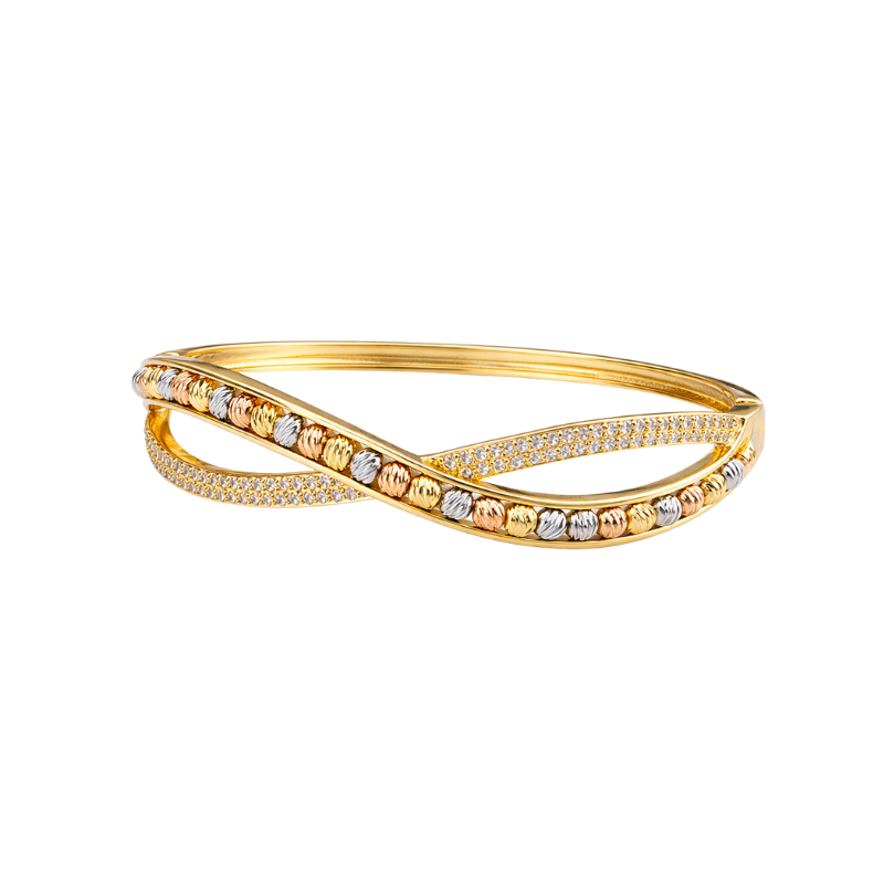 Bracelet Jonc Infinity Perles Tricolores – Gold – Front