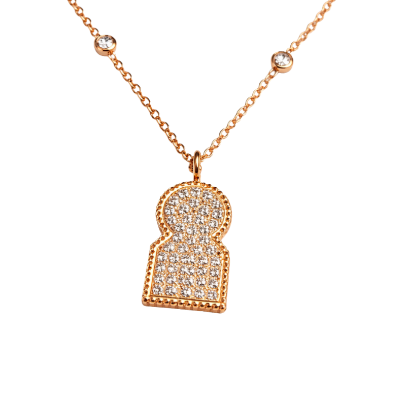 Collier Lock Pavé Plein – Rose Gold – Close up .