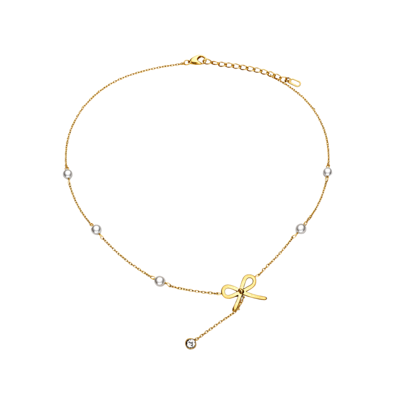 Délicate Collier nœud & perles – Gold