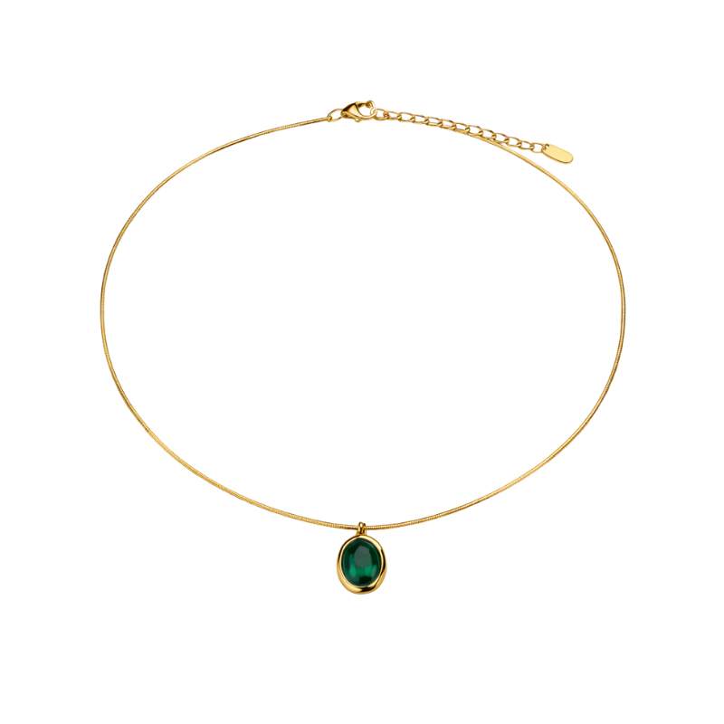 Reflet Collier fin – Gold – Pierre verte
